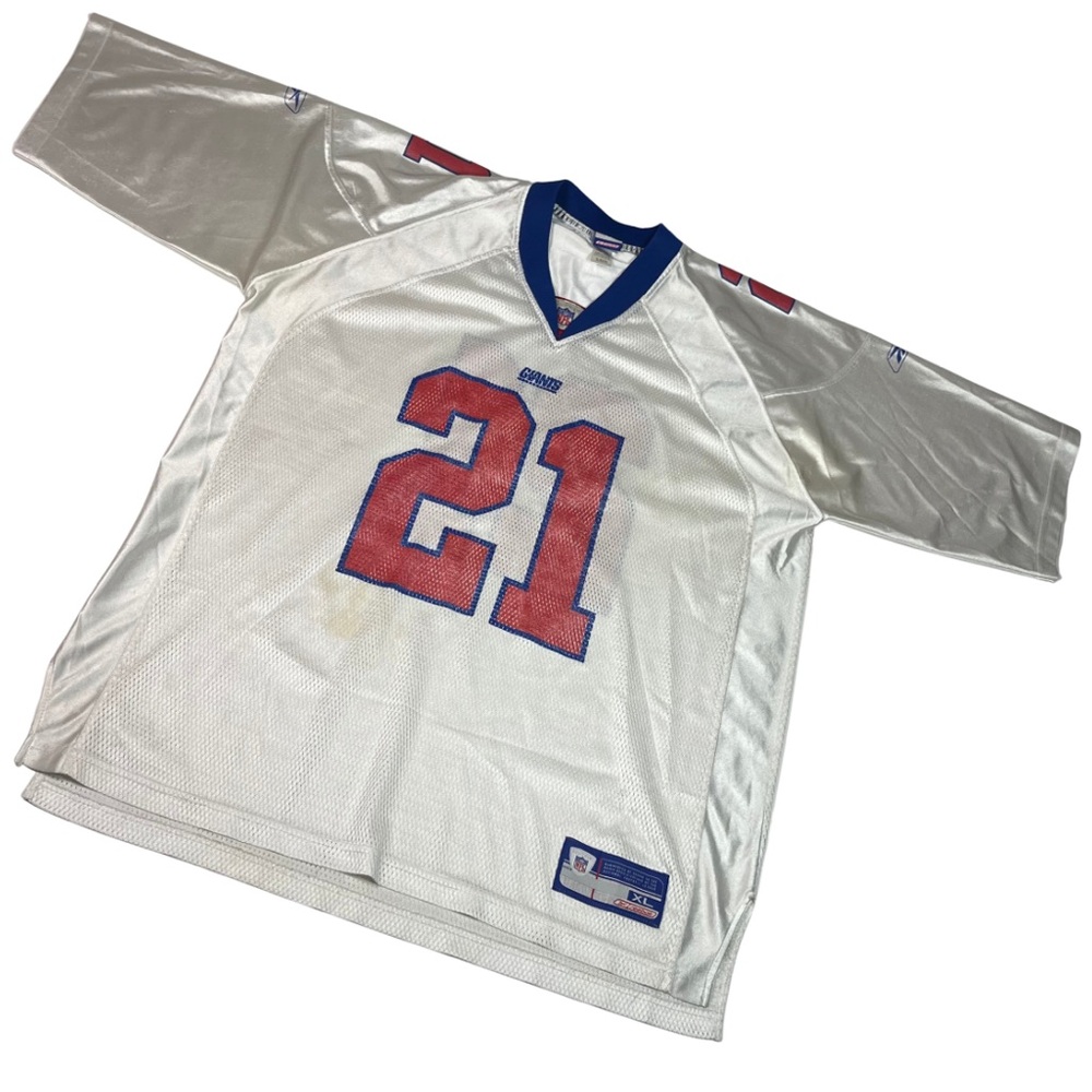 Vintage Reebok Tiki Barber #21 New York Giants NFL Jersey White XL Sewn Mesh Y2K